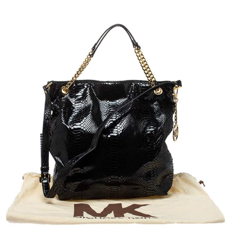 Pre Owned MICHAEL Michael Kors Black Python Effect Patent Leather Chain Shoulder Bag