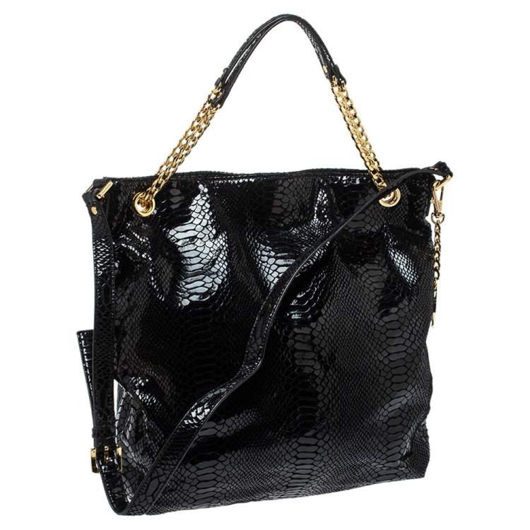 Pre Owned MICHAEL Michael Kors Black Python Effect Patent Leather Chain Shoulder Bag