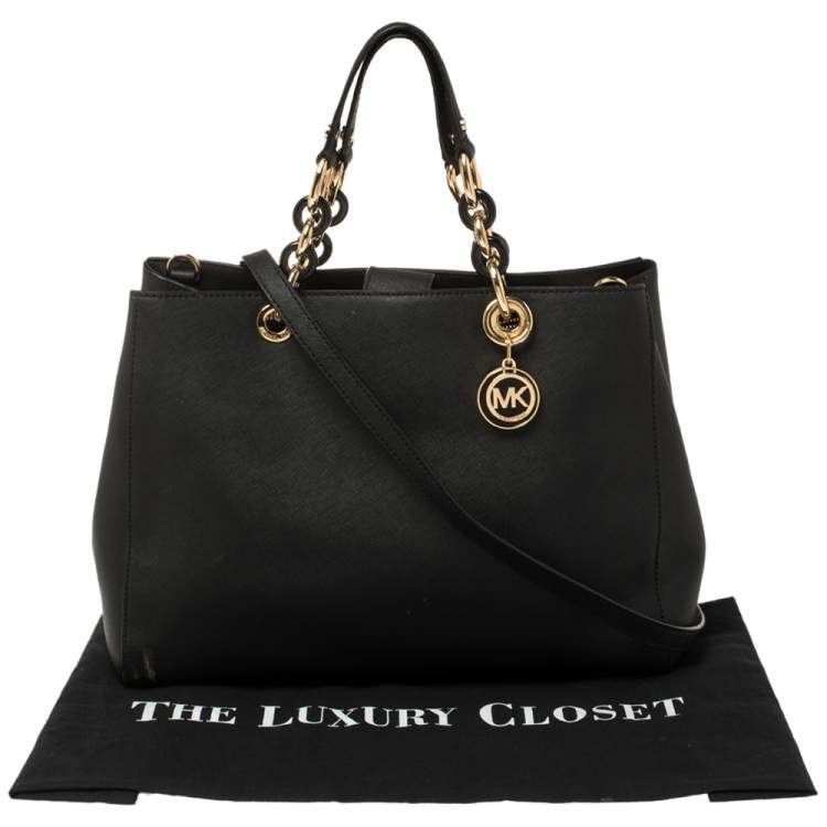 Pre Owned MICHAEL Michael Kors Black Leather Large Cynthia Tote