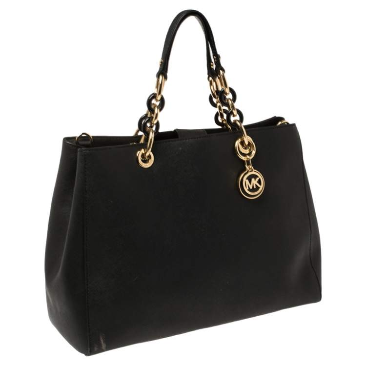 Pre Owned MICHAEL Michael Kors Black Leather Large Cynthia Tote