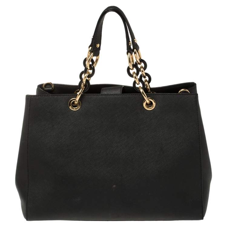 Pre Owned MICHAEL Michael Kors Black Leather Large Cynthia Tote
