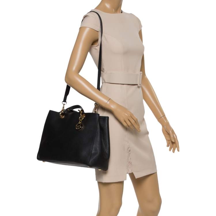 Pre Owned MICHAEL Michael Kors Black Leather Large Cynthia Tote