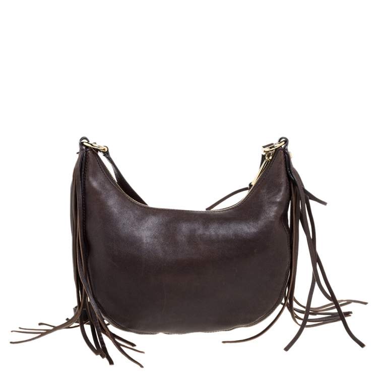 Pre Owned MICHAEL Michael Kors Brown Leather Studded Rhea Crossbody Bag