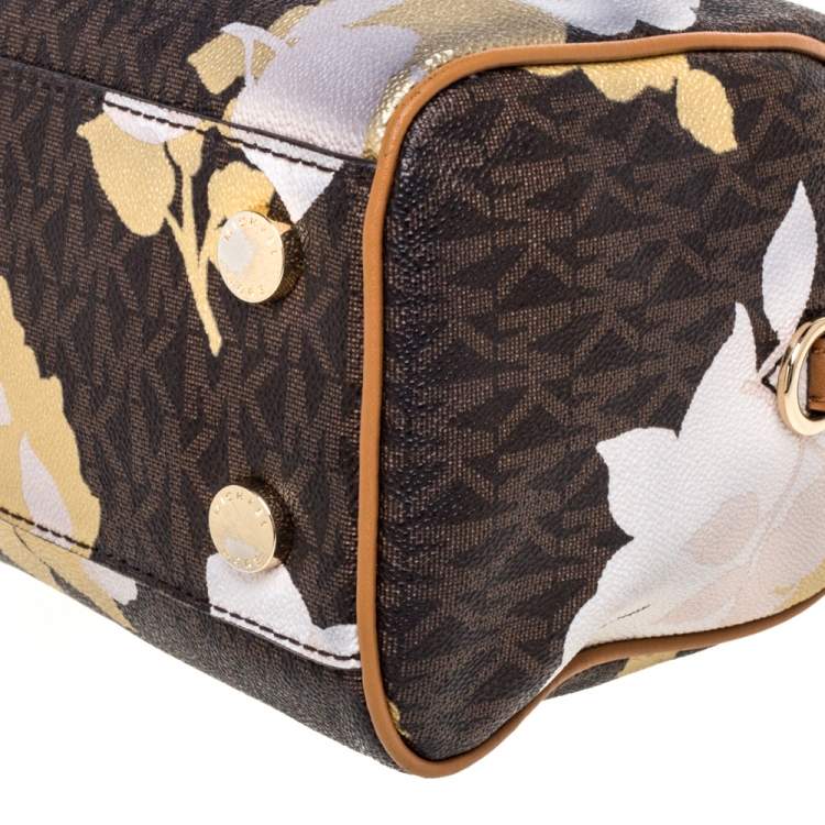 مملوكة مسبقًا MICHAEL Michael Kors Brown Signature Floral Coated Canvas and Leather Small Aria Satchel