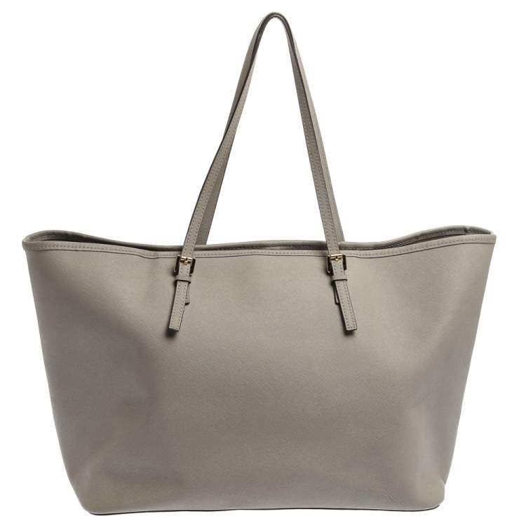Pre Owned Michael Michael Kors Grey Leather Large Jet Set Travel Tote