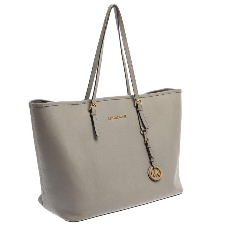 Pre Owned Michael Michael Kors Grey Leather Large Jet Set Travel Tote