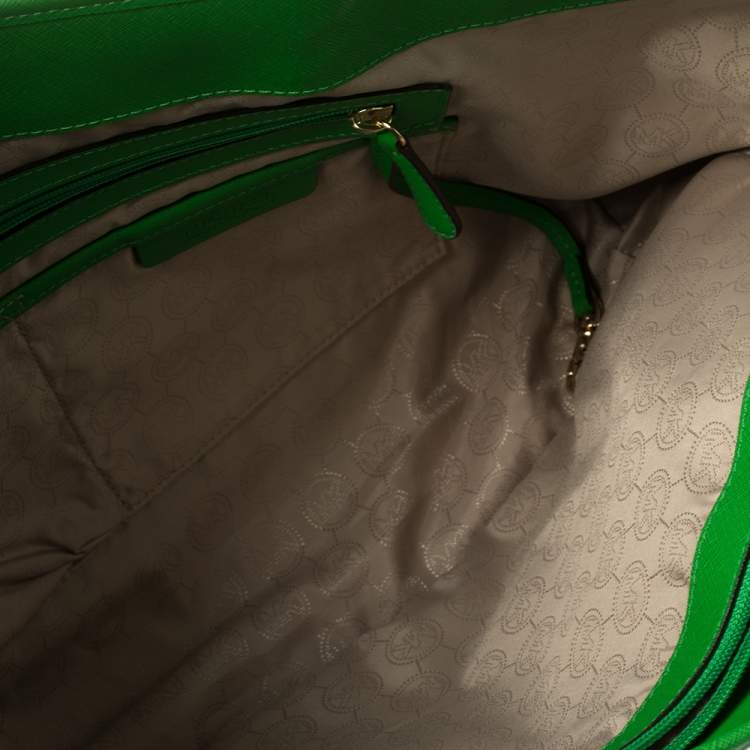 Pre Owned MICHAEL Michael Kors Green Saffiano Leather Jet Set Tote