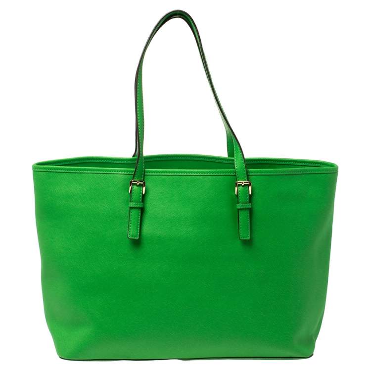 Pre Owned MICHAEL Michael Kors Green Saffiano Leather Jet Set Tote