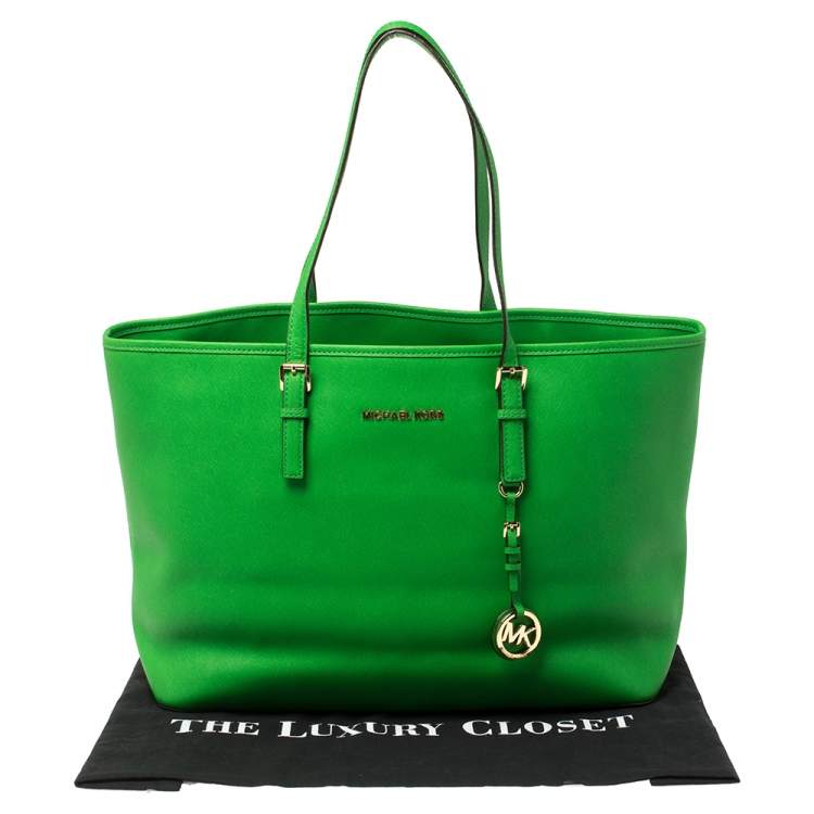 Pre Owned MICHAEL Michael Kors Green Saffiano Leather Jet Set Tote