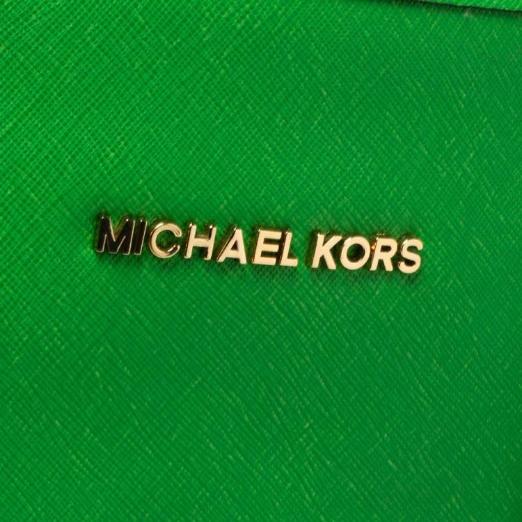 Pre Owned MICHAEL Michael Kors Green Saffiano Leather Jet Set Tote