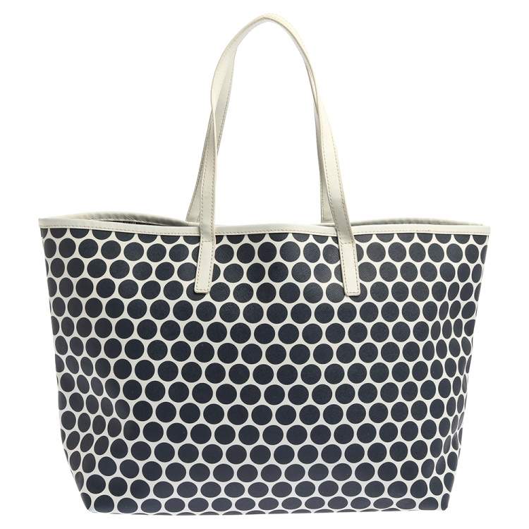 Pre Owned MICHAEL Michael Kors Blue/White Polka Dot Saffiano Leather Jet Set Tote