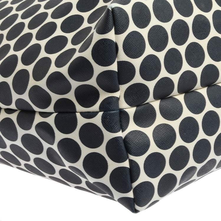 Pre Owned MICHAEL Michael Kors Blue/White Polka Dot Saffiano Leather Jet Set Tote