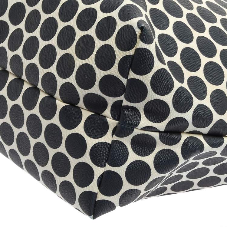 Pre Owned MICHAEL Michael Kors Blue/White Polka Dot Saffiano Leather Jet Set Tote