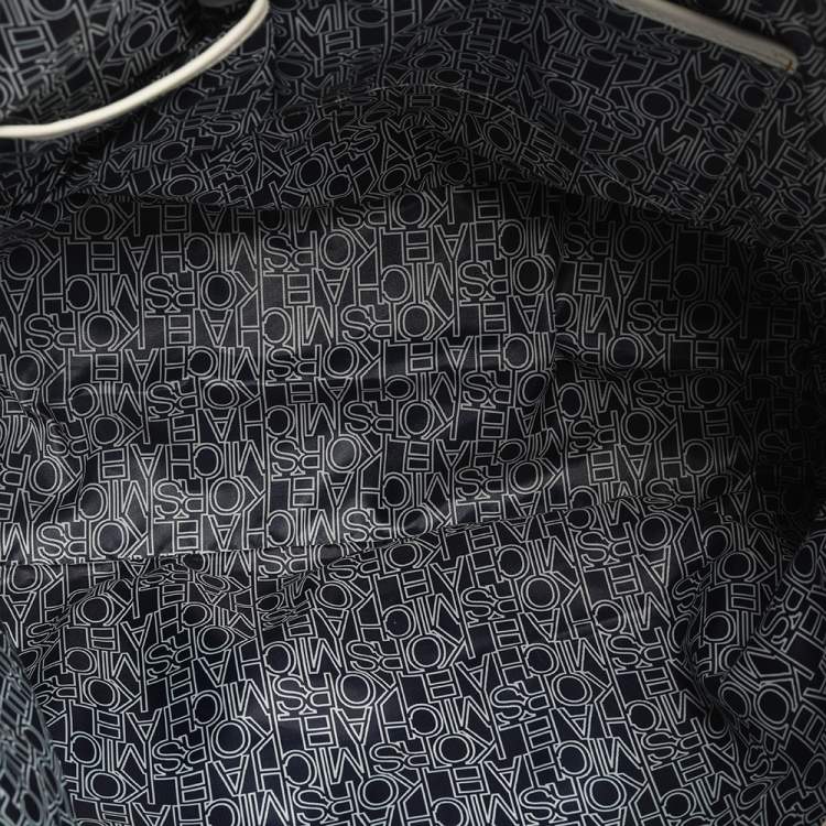 Pre Owned MICHAEL Michael Kors Blue/White Polka Dot Saffiano Leather Jet Set Tote