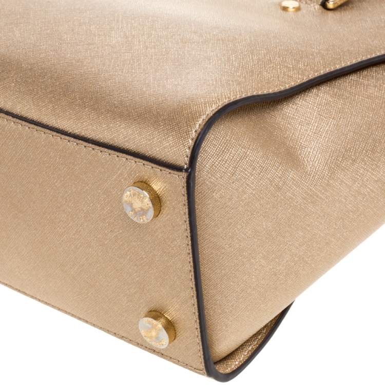 مملوكة مسبقًا MICHAEL Michael Kors Metallic Gold Leather Medium Selma Satchel