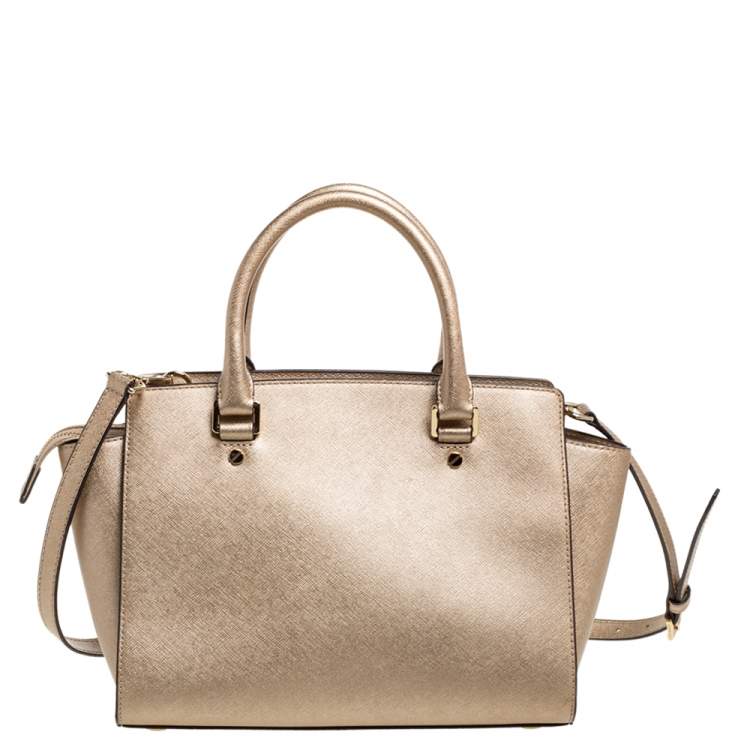 مملوكة مسبقًا MICHAEL Michael Kors Metallic Gold Leather Medium Selma Satchel