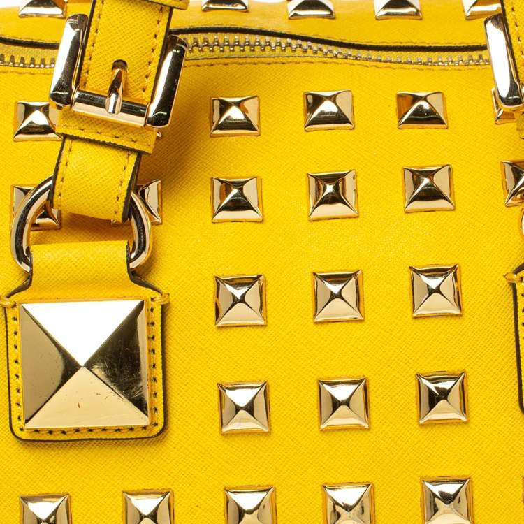 Pre Owned MICHAEL Michael Kors Yellow Leather Studded Grayson Satchel