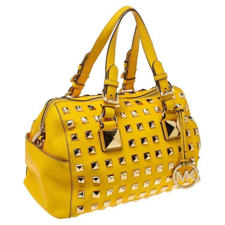 Pre Owned MICHAEL Michael Kors Yellow Leather Studded Grayson Satchel