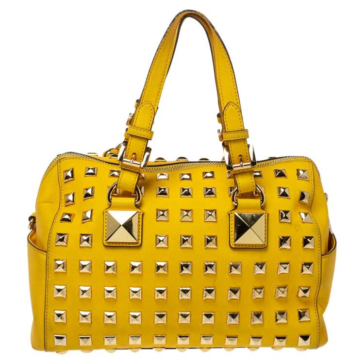 Pre Owned MICHAEL Michael Kors Yellow Leather Studded Grayson Satchel