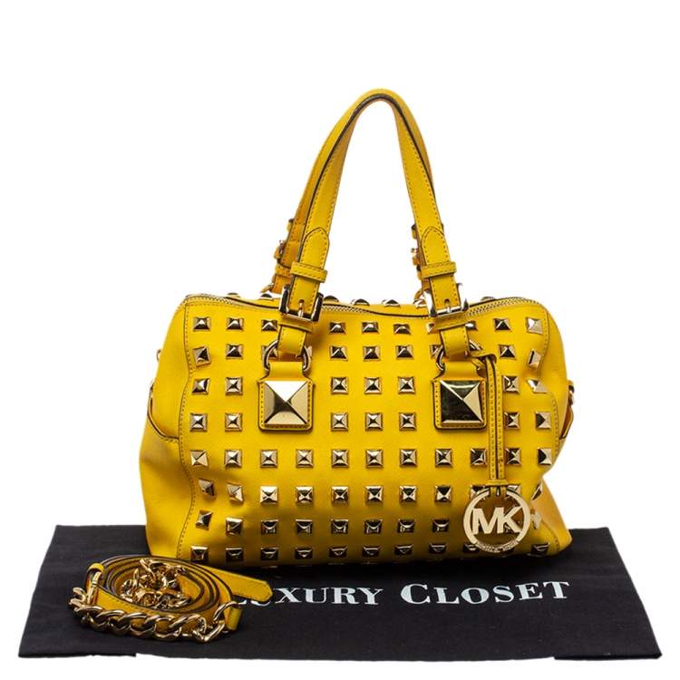 Pre Owned MICHAEL Michael Kors Yellow Leather Studded Grayson Satchel