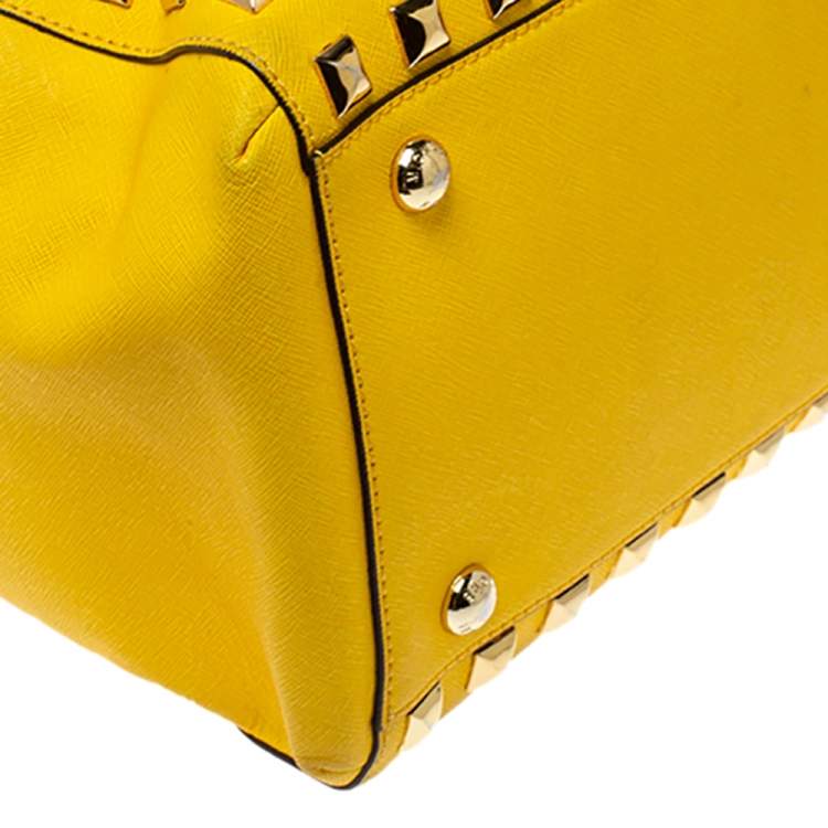 Pre Owned MICHAEL Michael Kors Yellow Leather Studded Grayson Satchel