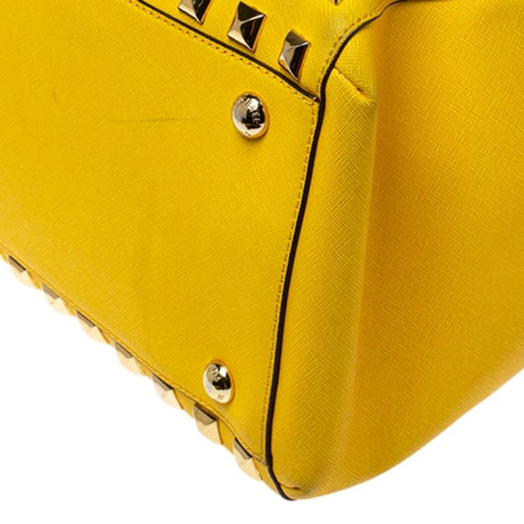 Pre Owned MICHAEL Michael Kors Yellow Leather Studded Grayson Satchel