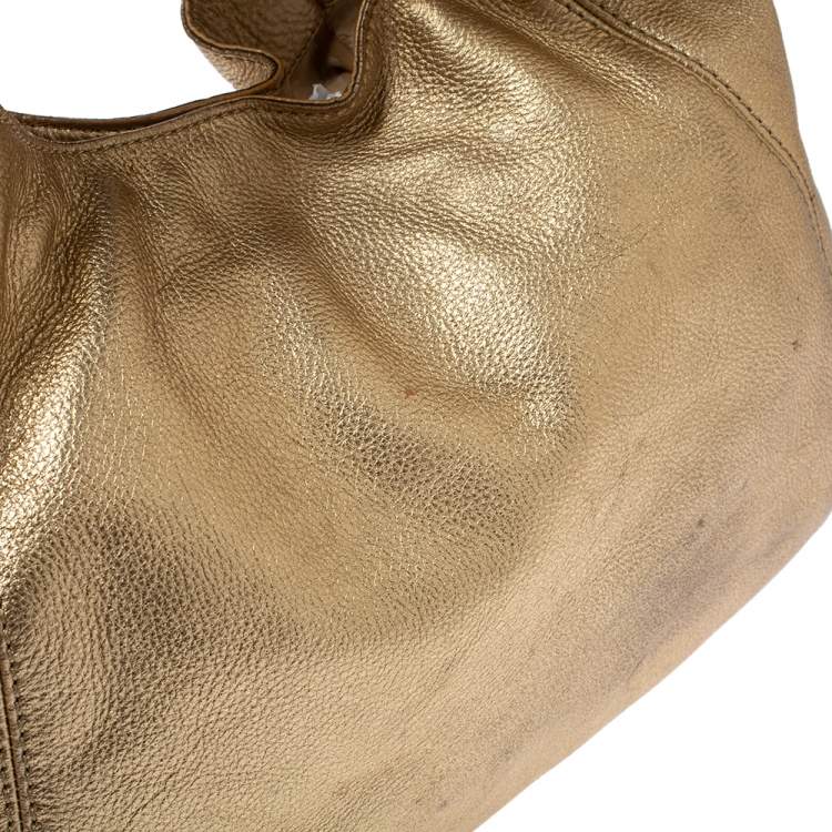 Pre Owned MICHAEL Michael Kors Gold Leather Fulton Hobo