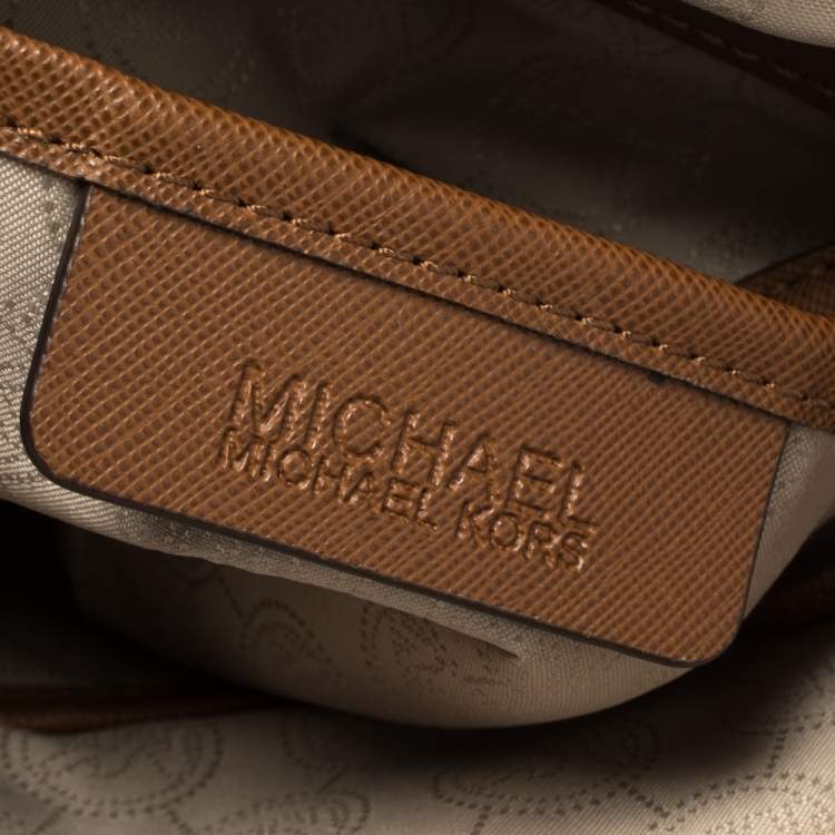 Pre Owned Michael Michael Kors Tan Leather Medium Jet Set Top Zip Tote