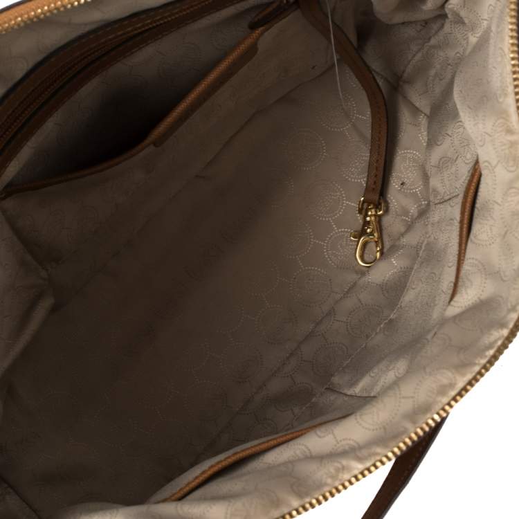 Pre Owned Michael Michael Kors Tan Leather Medium Jet Set Top Zip Tote