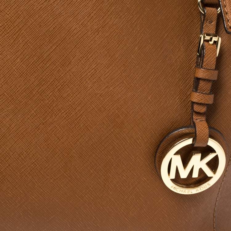 Pre Owned Michael Michael Kors Tan Leather Medium Jet Set Top Zip Tote