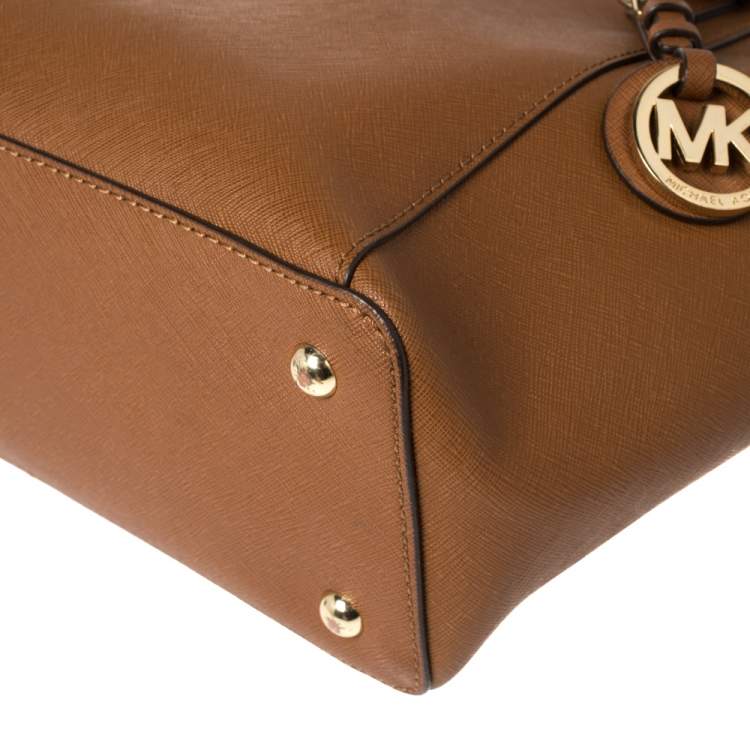 Pre Owned Michael Michael Kors Tan Leather Medium Jet Set Top Zip Tote