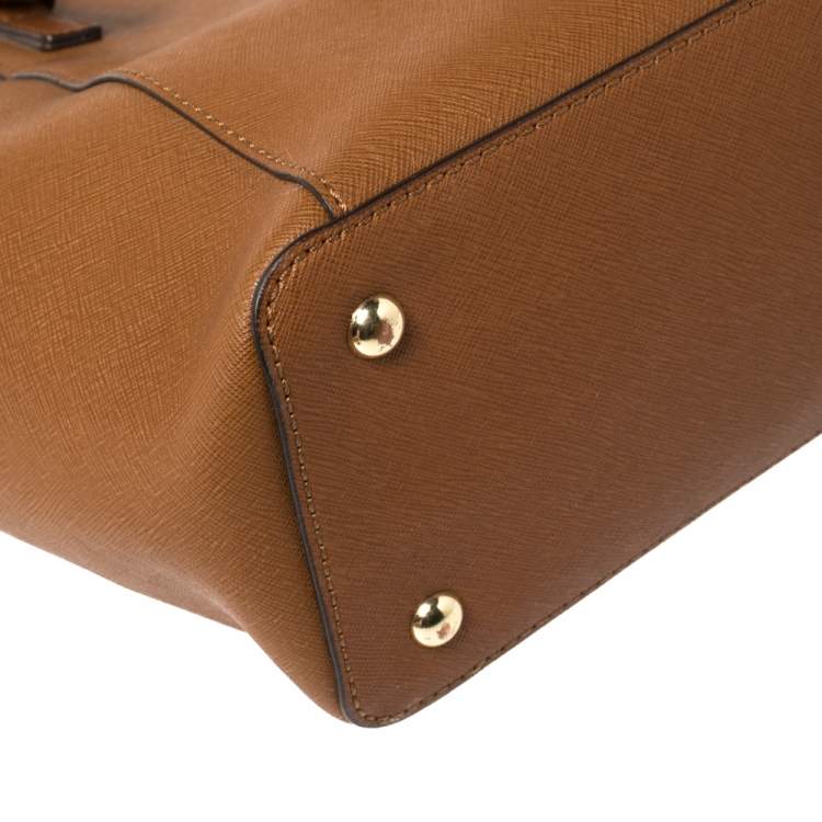 Pre Owned Michael Michael Kors Tan Leather Medium Jet Set Top Zip Tote