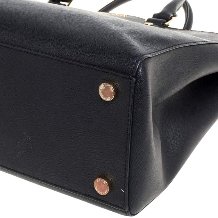Pre Owned MICHAEL Michael Kors Black Leather Double Zip Jet Set Tote