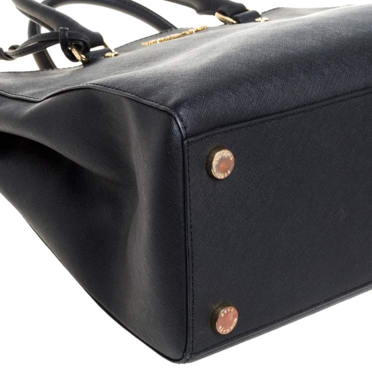 Pre Owned MICHAEL Michael Kors Black Leather Double Zip Jet Set Tote