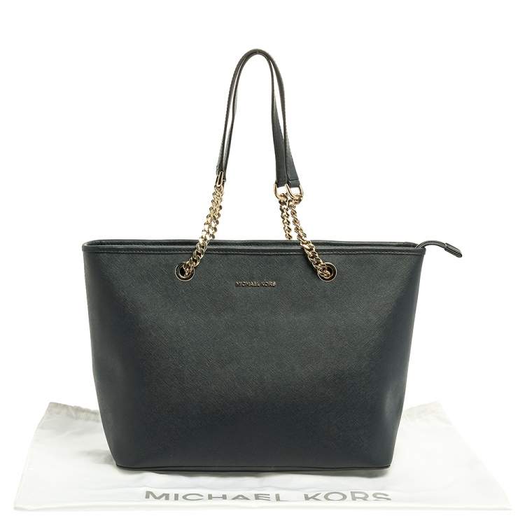 Pre Owned Michael Michael Kors Navy Blue Leather Jet Set Travel Tote