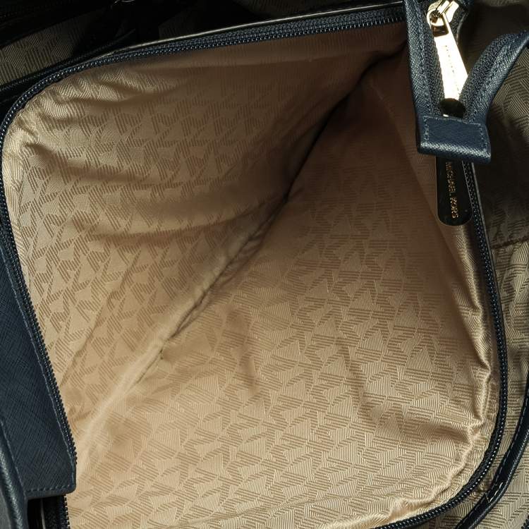 Pre Owned Michael Michael Kors Navy Blue Leather Jet Set Travel Tote