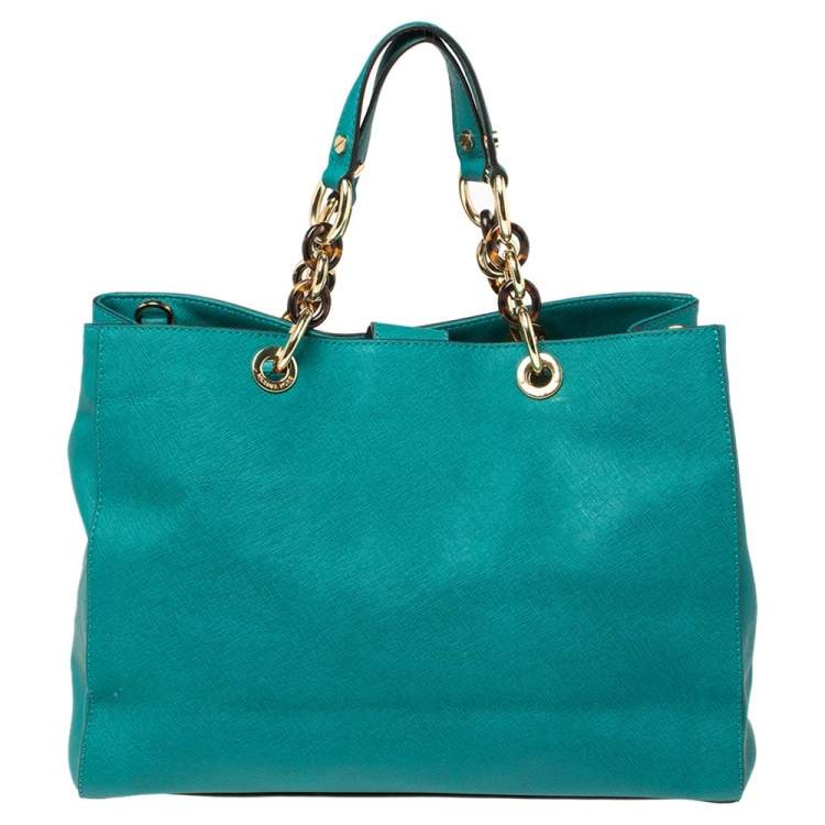 Pre Owned MICHAEL Michael Kors Green Leather Large Cynthia Tote