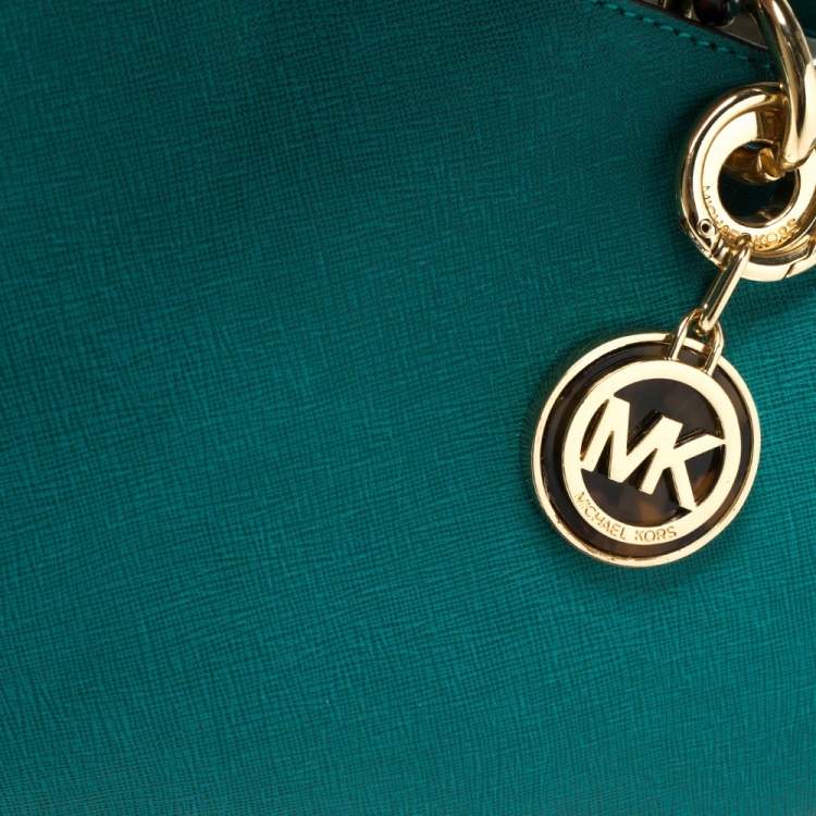 Pre Owned MICHAEL Michael Kors Green Leather Large Cynthia Tote