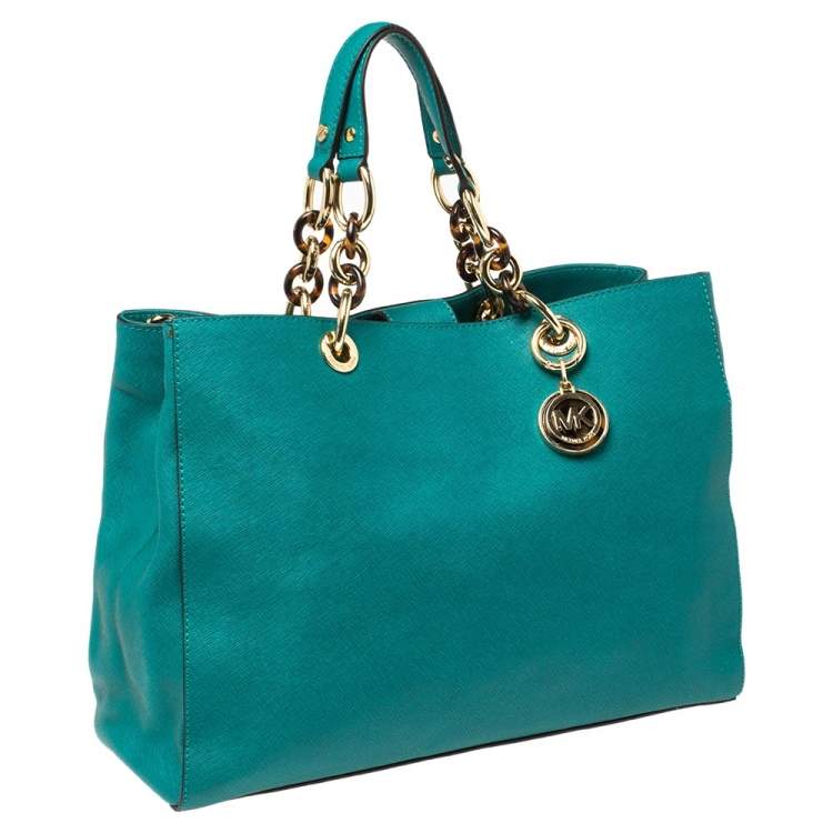 Pre Owned MICHAEL Michael Kors Green Leather Large Cynthia Tote