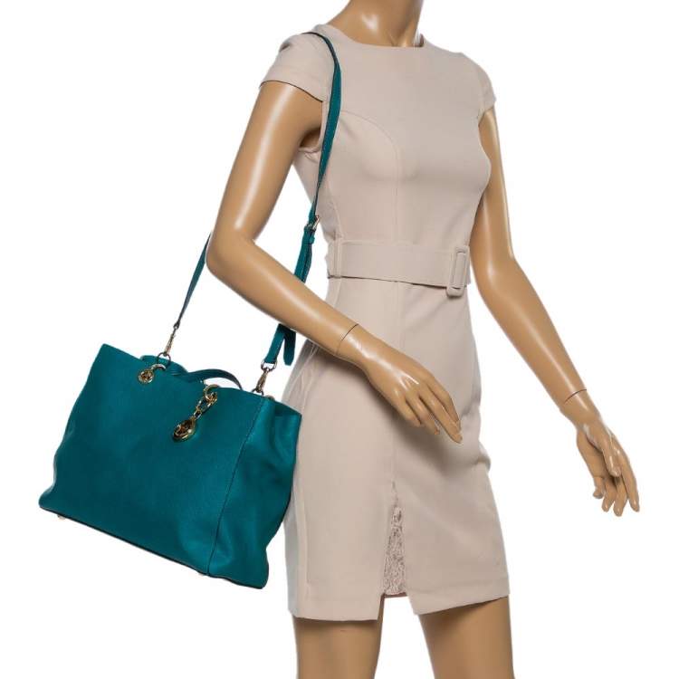 Pre Owned MICHAEL Michael Kors Green Leather Large Cynthia Tote