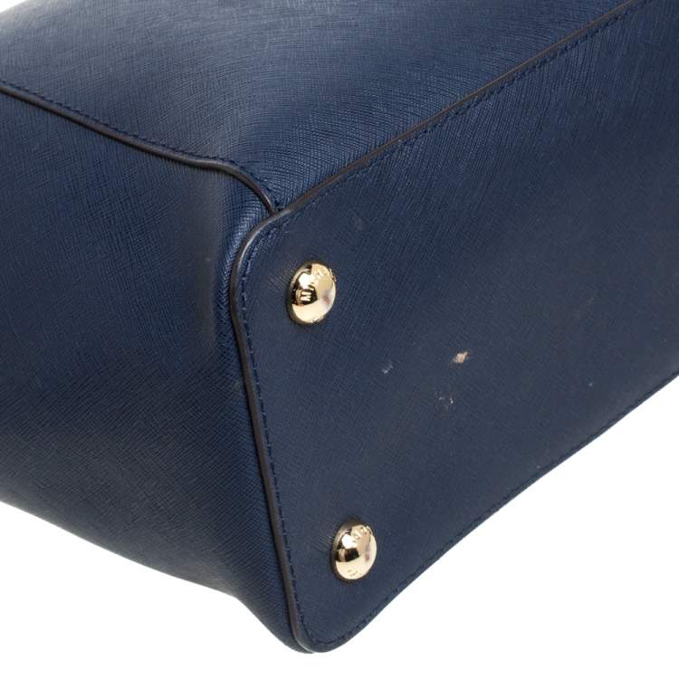 Pre Owned MICHAEL Michael Kors Navy Blue Leather Large Jet Set Zip Tote 