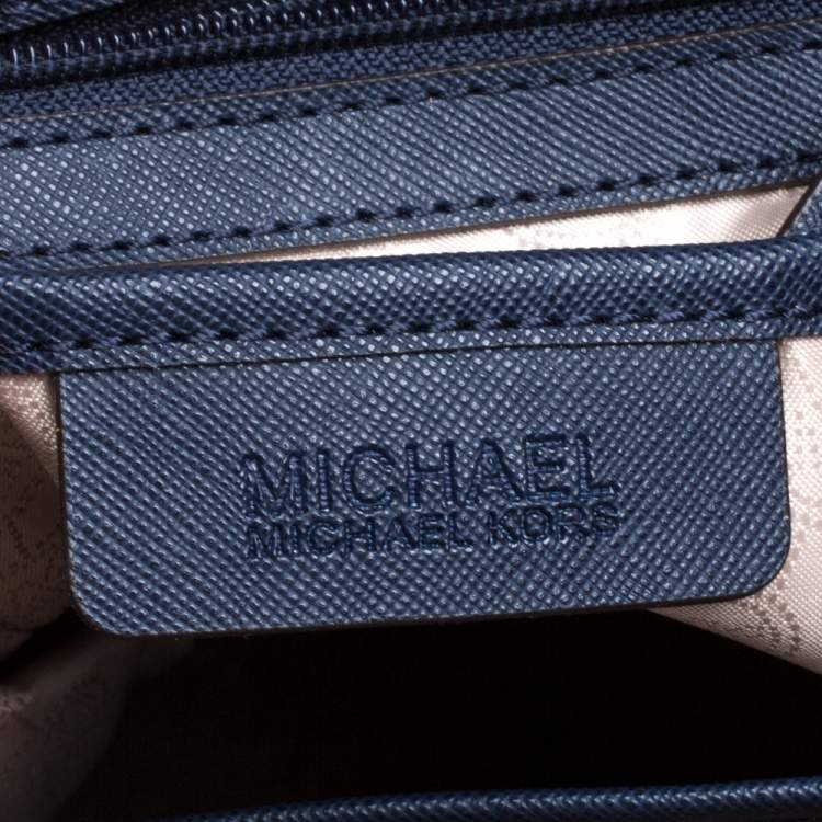 Pre Owned MICHAEL Michael Kors Navy Blue Leather Large Jet Set Zip Tote 