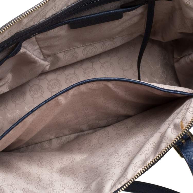 Pre Owned MICHAEL Michael Kors Navy Blue Leather Large Jet Set Zip Tote 