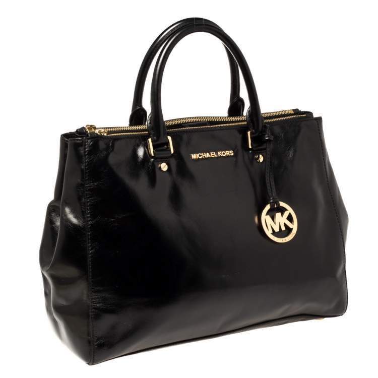 Pre Owned MICHAEL Michael Kors Black Leather Large Sutton Tote