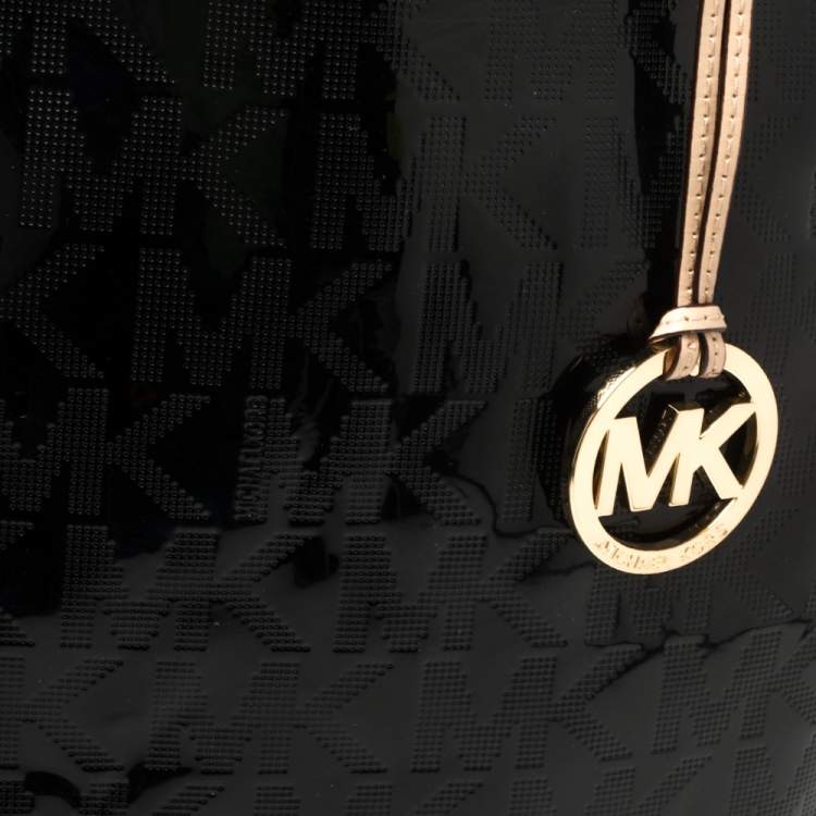 Pre Owned MICHAEL Michael Kors Black Signature Mirror PVC and Leather North South Tote