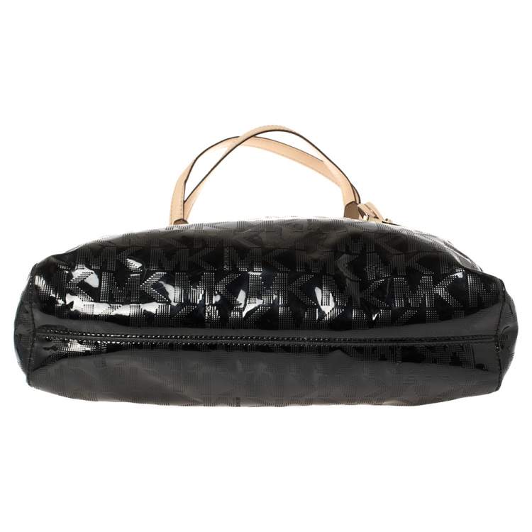 Pre Owned MICHAEL Michael Kors Black Signature Mirror PVC and Leather North South Tote