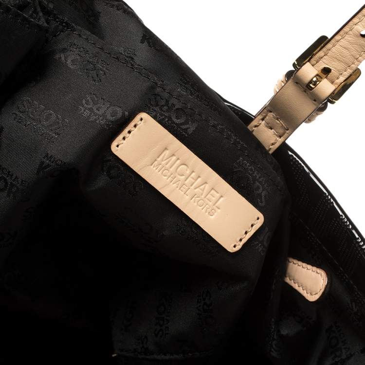 Pre Owned MICHAEL Michael Kors Black Signature Mirror PVC and Leather North South Tote