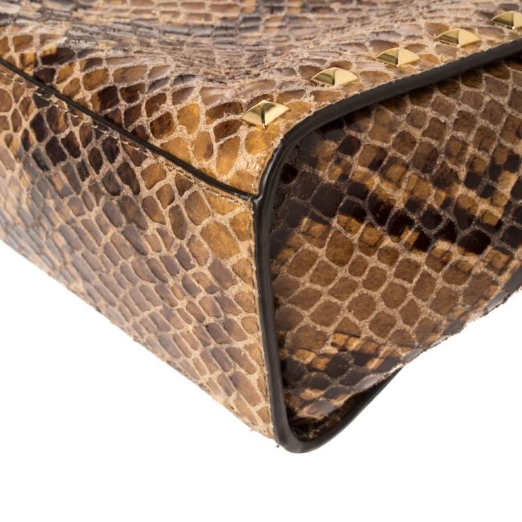 Pre Owned MICHAEL Michael Kors Tan/Black Python Effect Patent Leather Medium Selma Crossbody Bag