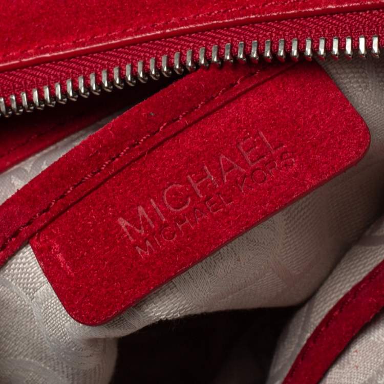 Pre Owned Michael Michael Kors Red Suede Dakota Fringe Crossbody Bag