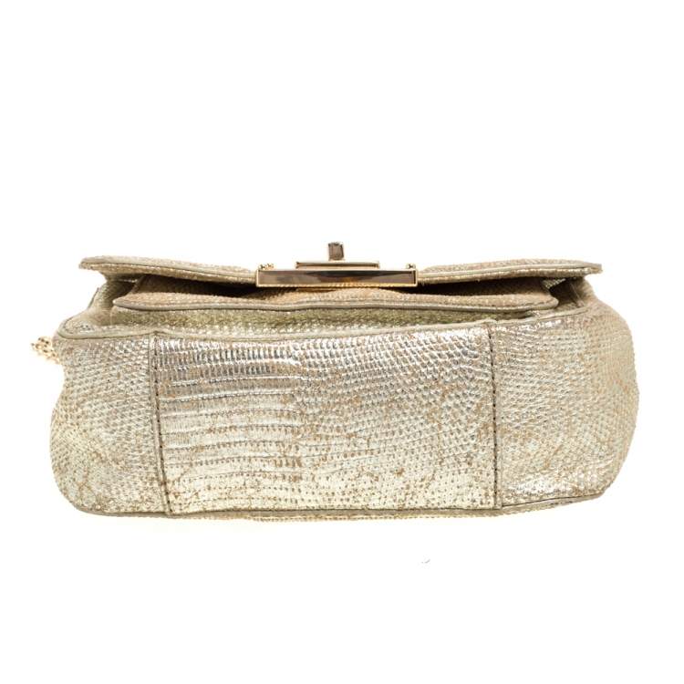 Pre Owned  Michael Kors Metallic Gold Lizard Embossed Leather Turnlock Crossbody Bag